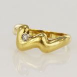 18ct yellow gold wave ring, set with one round brilliant cut diamond approx. 0.05ct, finger size V/