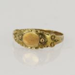 Yellow gold (tests 9ct) vintage gypsy style signet ring, oval table measures 6 x 5mm, head width