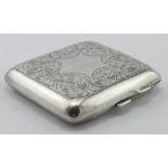 Silver engraved cigarette case hallmarked T&S Chester 1919, weights 3.25oz approx.