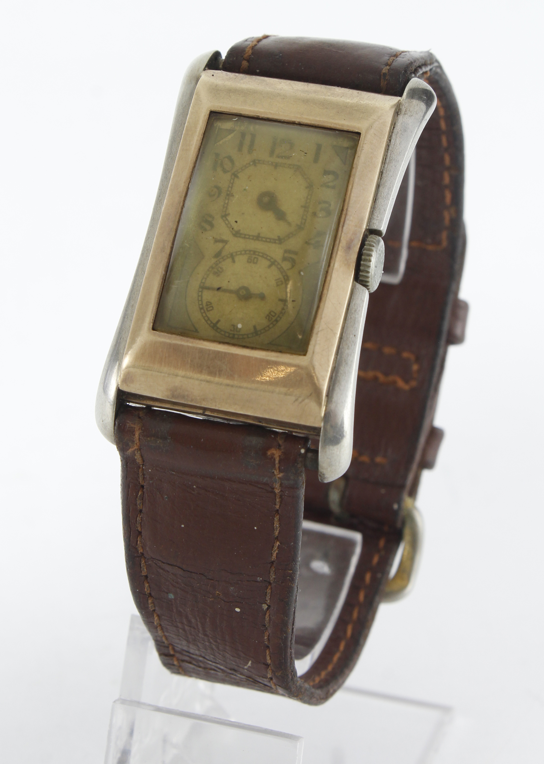Gents 9ct cased Rolex wristwatch. Import marks for Glasgow 1929. The oblong case with unsigned