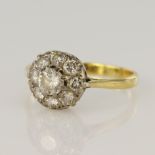 Yellow gold (tests 18ct) vintage diamond cluster ring, principle round brilliant cut approx. 0.35ct,