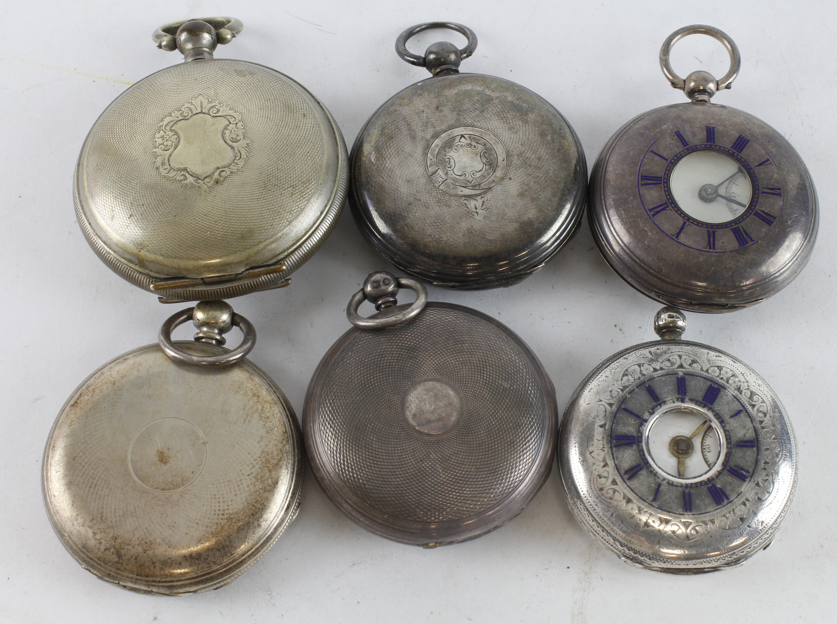 Assortment of six gents silver cased pocket watches, four full hunter, the others half hunter.