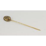 Yellow gold (tests 14ct) antique diamond monogram stick pin, 'LV' monogram and surround set with