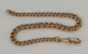 9ct rose gold pocket watch chain, each graduated curb link stamped '9.375', one dog clip stamped '