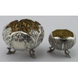Two Indian unmarked silver decorated bowls with gilded interiors, weight of both 3.25 oz approx.