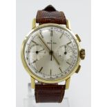 Gents 18ct cased Zenith chronograph manual wind wristwatch, case no. 664Axxx. The silvered dial with