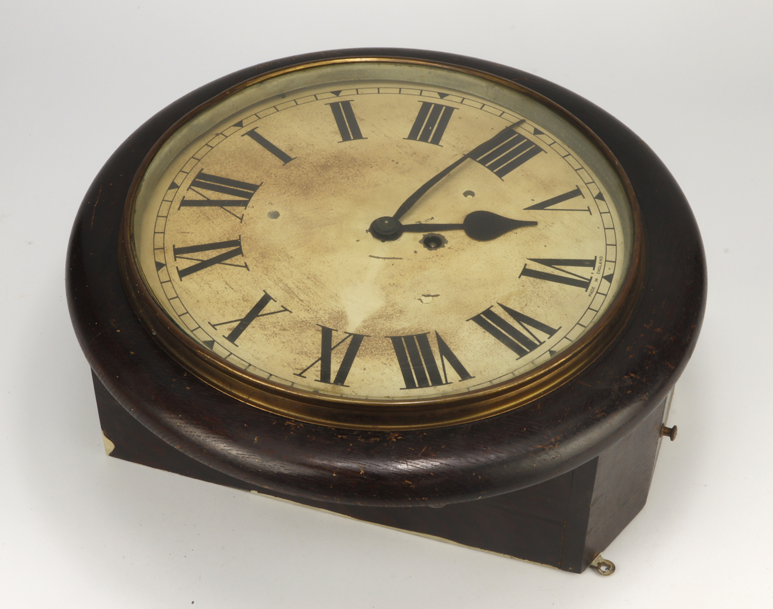 Mahogany fusee movement wall clock, pendulum present dial diameter 30cm approx. (working at time