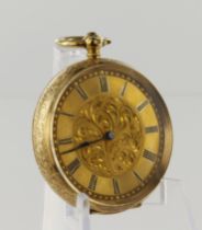 Gents 18ct cased open face key-wind pocketwatch, case bearing the Swiss Helvetia. The gilt dial with