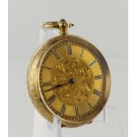 Gents 18ct cased open face key-wind pocketwatch, case bearing the Swiss Helvetia. The gilt dial with