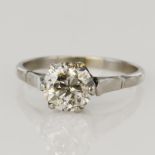 Platinum (tests 950) diamond solitaire ring, one round brilliant cut approx. 1.47ct, estimated