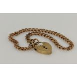9ct rose gold vintage heart padlock curb bracelet, each curb linked stamped '9.375' with one link