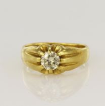 18ct yellow gold diamond solitaire ring, one round brilliant approx. 0.59ct, estimated colour