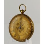 Gents 18ct cased open face key wind pocket watch, hallmarked London 1852. The gilt dial with Roman