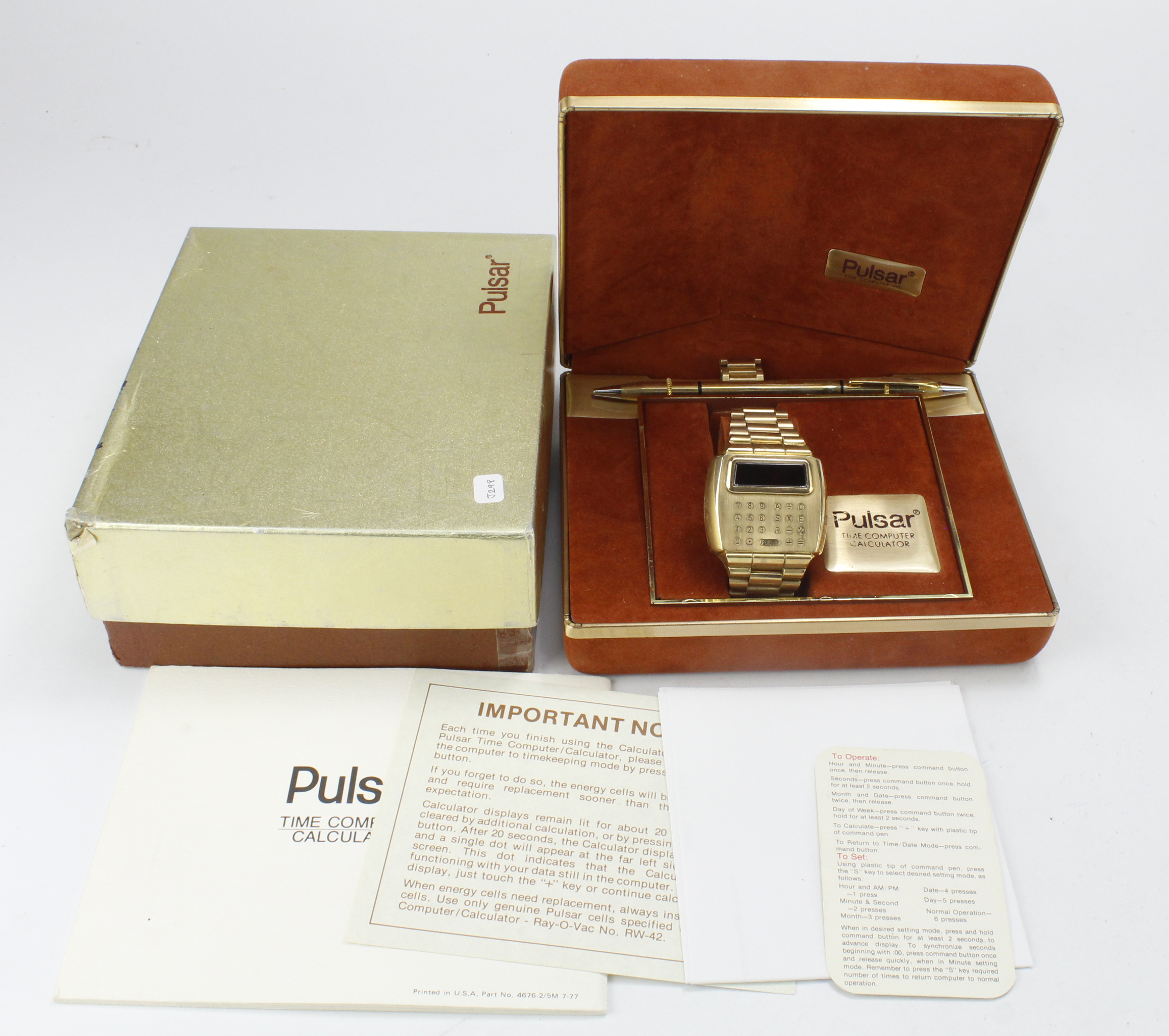 Gents 14k gold filled Pulsar Time Computer Calculator quartz wristwatch, circa 1970s. The gold - Image 2 of 2