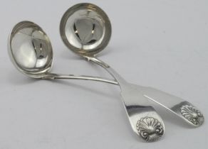 Two Scottish silver fiddle & shell pattern toddy ladles hallmarked JH (J. Hay(prob.)) Edinburgh