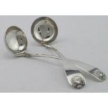 Two Scottish silver fiddle & shell pattern toddy ladles hallmarked JH (J. Hay(prob.)) Edinburgh