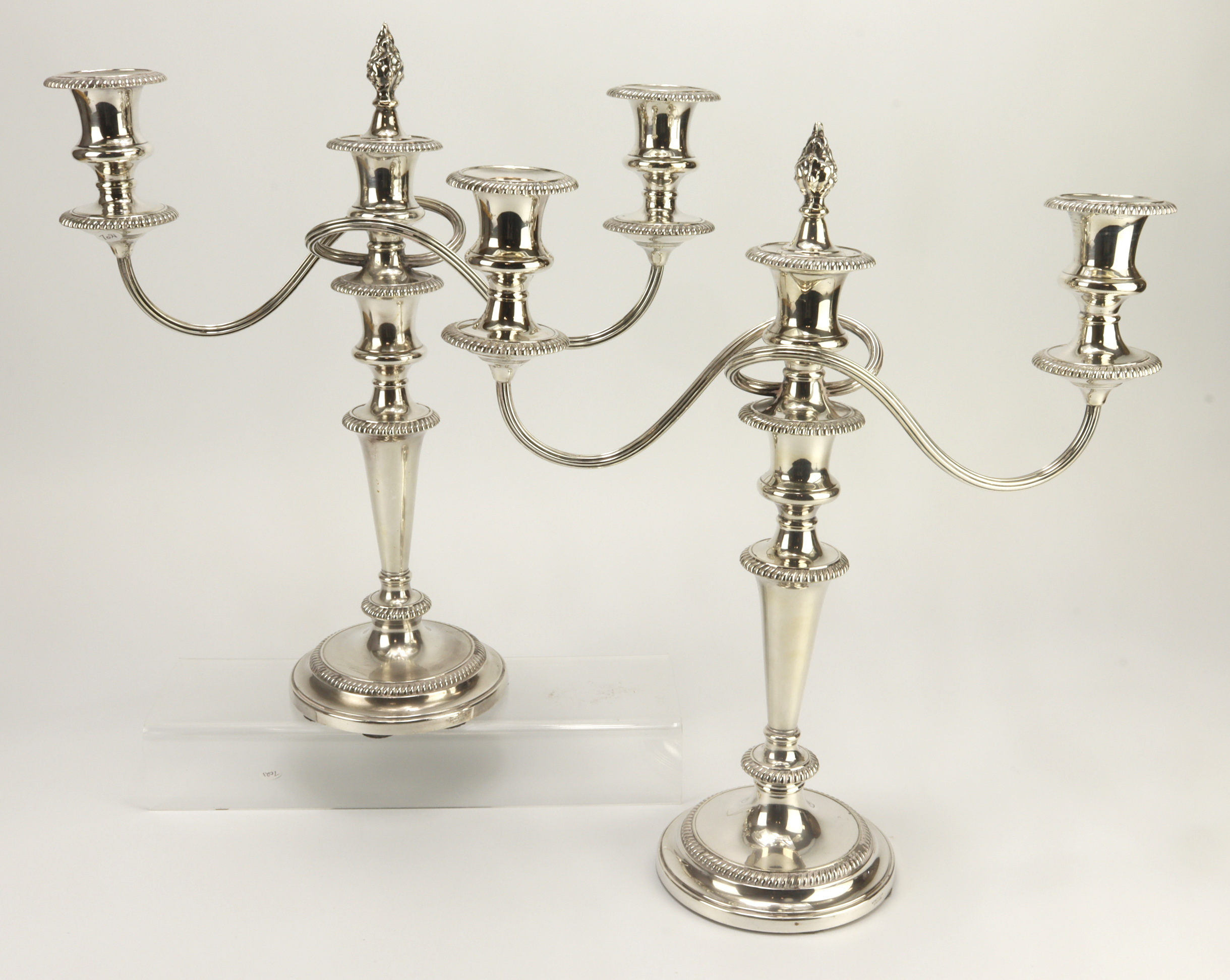 Pair of silver plated three branch candelabrum in good condition - have age