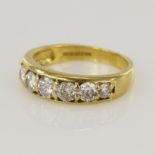 18ct yellow gold diamond half eternity ring, graduating round brilliant cuts TDW approx. 0.90ct,