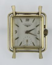 Gents 10k gold filled Longines manual wind wristwatch, circa 1953. The silvered dial with Arabic