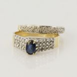 Two 9ct gold/tests 9ct rings, stones include diamond and sapphire, finger sizes N/O, O, total weight