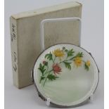 Silver & guilloche enamel compact (condition of enamel is very good) in original cover and cardboard