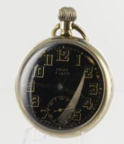 Rolex WWII military issue silver nickel cased open faced pocket watch. The back dial with Arabic