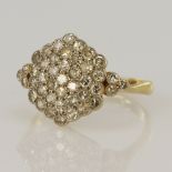 Yellow gold (tests 18ct) vintage diamond cluster ring, forty-three single cuts, TDW approx. 0.