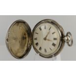Gents silver cased full hunter key wind pocket watch, hallmarked London 1826. The white enamel