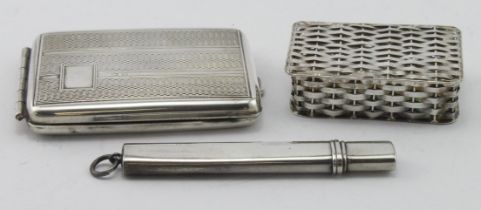 Mixed lot of silver comprising a matchbook holder, a pencil & a small snuff/pill box, all items bear