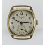 Gents 9ct cased Everite manual wind wristwatch, hallmaked Birmingham 1946. The silvered dial with