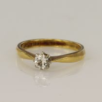 Yellow gold (tests 18ct) diamond solitaire ring, one round brilliant cut diamond approx. 0.26ct,