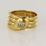 18ct yellow gold Victorian serpent ring, head set with one old mine cut diamond approx. 0.34ct, head
