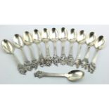 Set of twelve Danish silver, Hans Christian Anderson Fairy-tale spoons, all hallmarked for