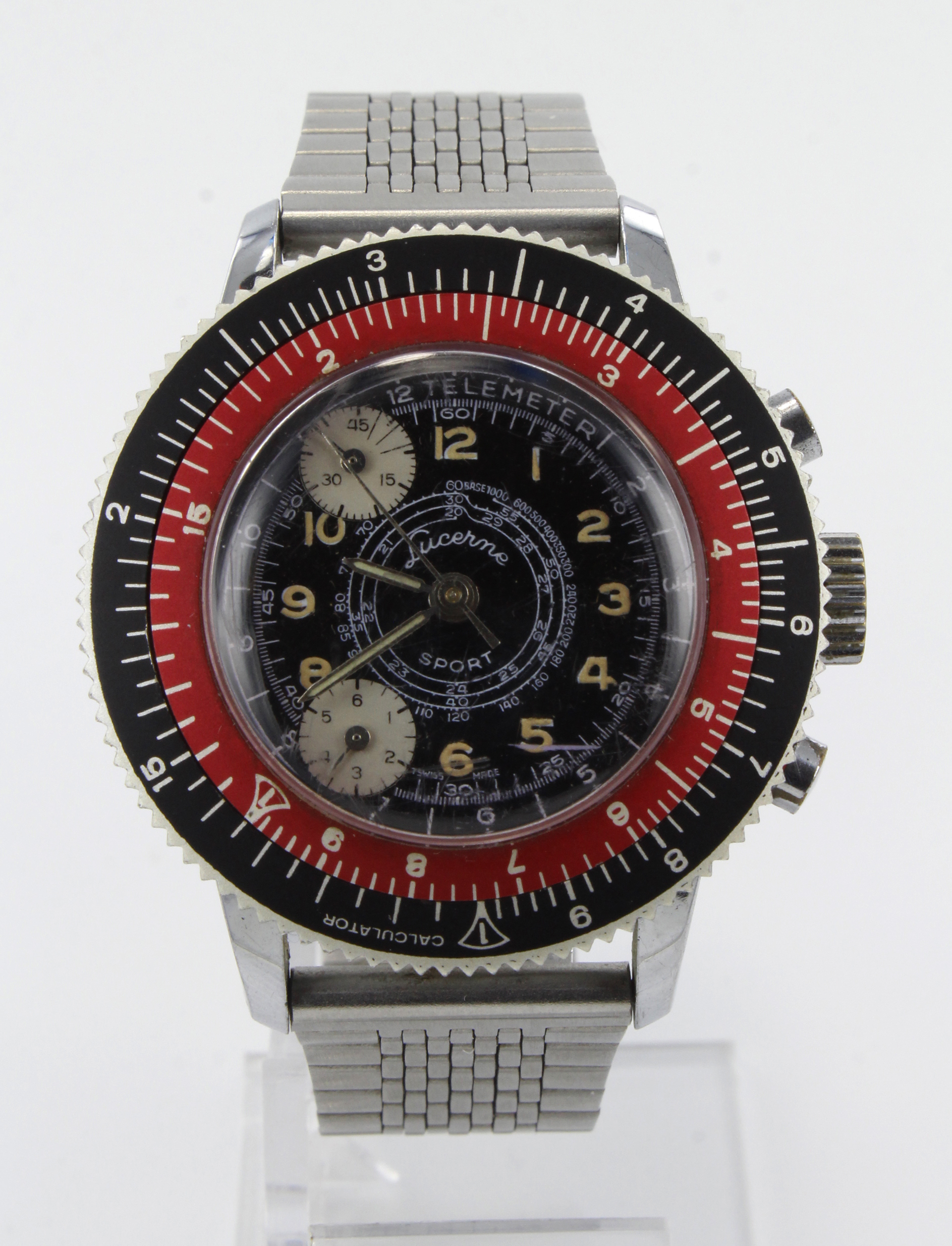 Gents stainless steel cased Lucerne Sport chronograph manual wind wristwatch, circa 1960s. The black