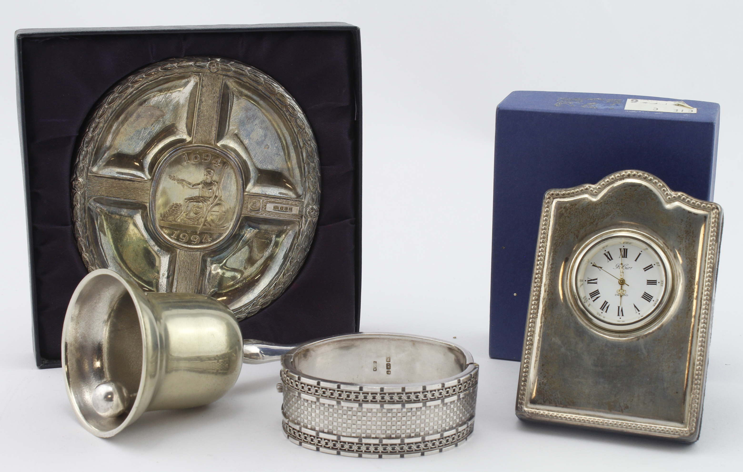 Mixed lot of silver & silver plate comprising a Victorian silver bangle hallmarked for Birm. 1881 (