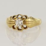 Yellow gold (tests 18ct) diamond solitaire ring, one round brilliant cut approx. 0.28ct, estimated