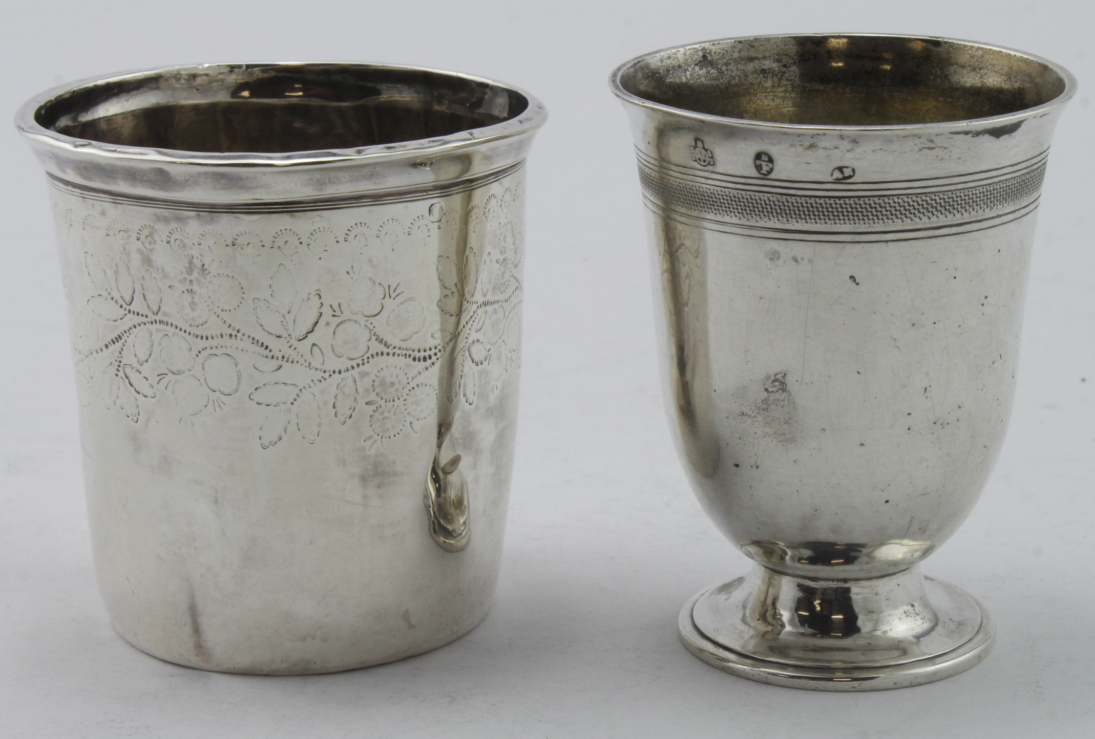 Two small silver beakers, one marked for Czechoslovakia 1823 and one just has a Makers mark (this