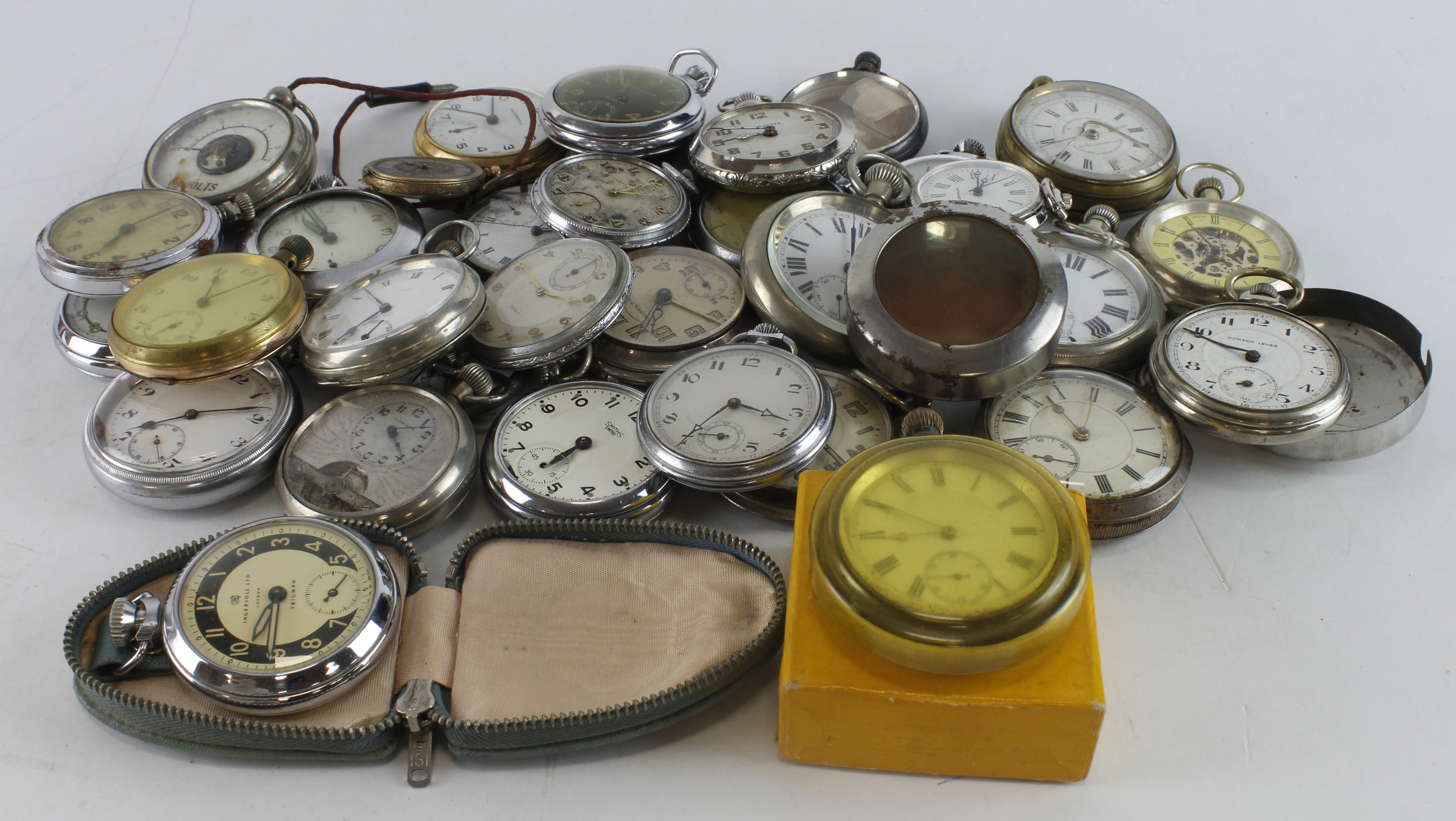 Assortment of approx 25 base metal case pocket watches, worth viewing. AF
