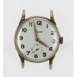 Gents 9ct cased Everite manual wind wristwatch, circa 1950s. The silvered dial with gilt Arabic