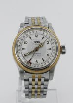 Oris Big Crown Pointer Date automatic stainless steel and gold plated gents wristwatch. The silvered