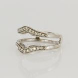 14ct white gold ring guard of wishbone design, set with twenty two round brilliant cut diamonds in