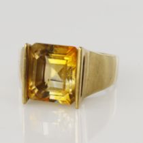 Yellow gold (tests 9ct) citrine cocktail ring, citrine measures 11 x 9mm, finger size P/Q, weight