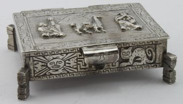 Peruvian decorated silver box marked "Peru 925", weighs 8oz. approx.