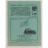 Football programme - Romford FC v Walthamstow Avenue 23rd Sept 1937 Athenian League 1st Divn