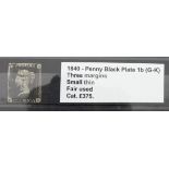 GB - 1840 Penny Black Plate 1b (G-K) three margins, small thin, fair used, cat £375