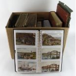 Large box full of various postcard collection in old and modern binders, lots of old postcards, some