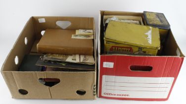 Collection contained in two boxes & old suitcase, sets, part sets, odds, in tins, packets, loose,