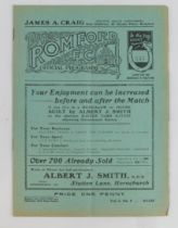 Football programme - Romford FC v Hayes 6th Nov 1937 Athenian League Divn 1