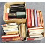 World lot in boxes and a crate, mostly in various old albums / binders, covers noted. Lots to sort !