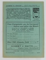 Football programme - Romford FC v Hoffmann Athletic 2nd Oct 1937 FA Cup 2nd Preliminary Rnd